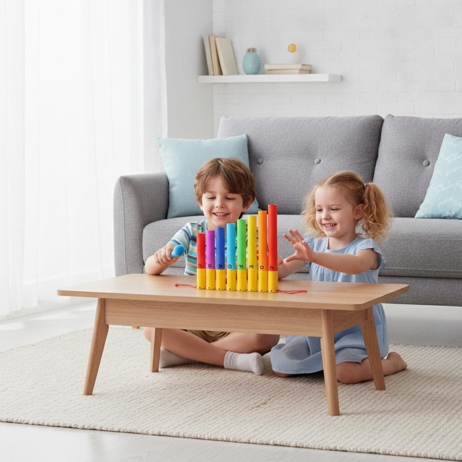 Percusión Tubos Musicales Diatónicos Juego Instrumento Educativo Juego Rítmico Aprendizaje Sintonizados para Melodías , Modelo con Cuerda, Incluye Accesorios para Colgar
