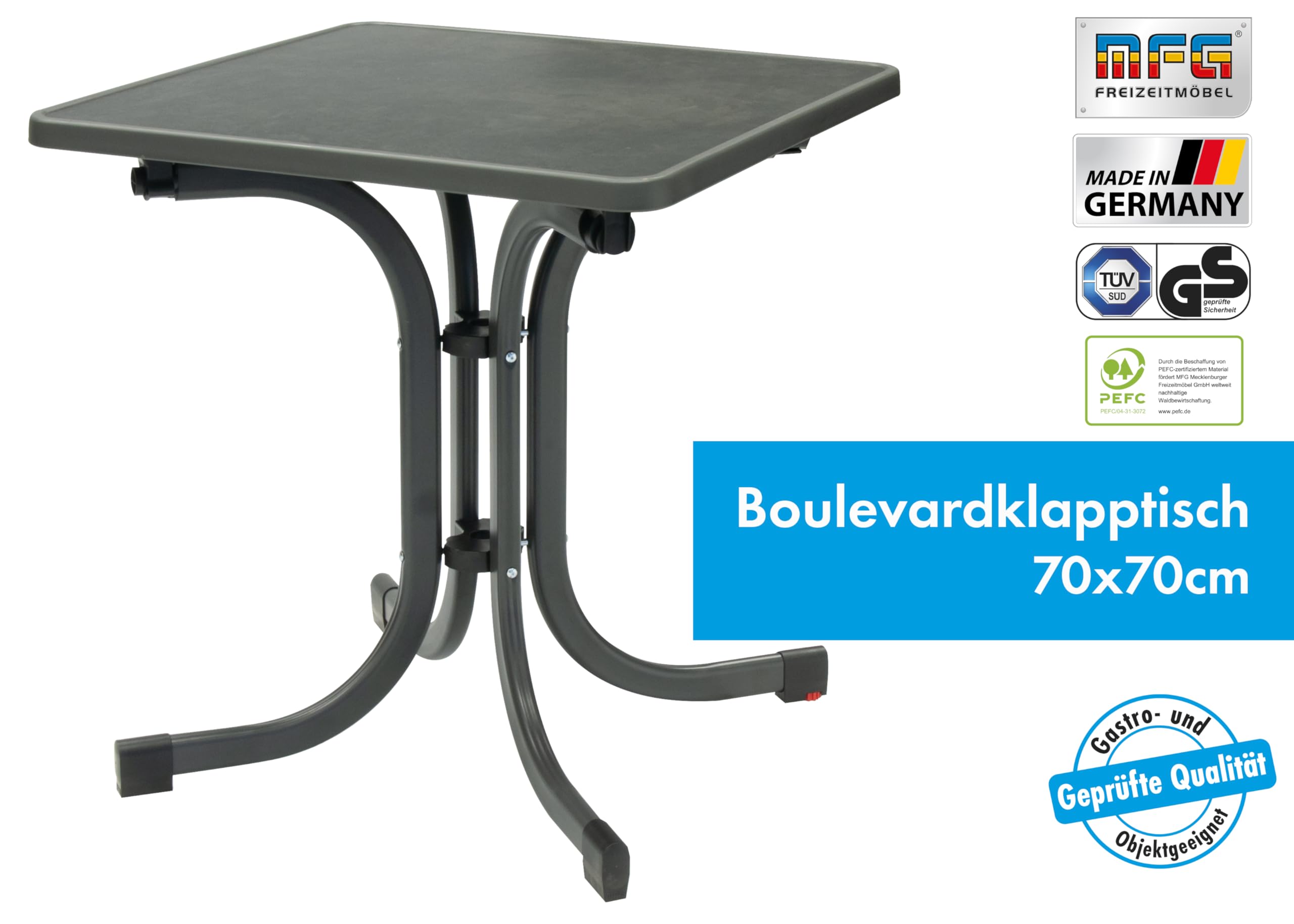 MFG Boulevardklapptisch 70x70 cm, anthrazit/Schiefer
