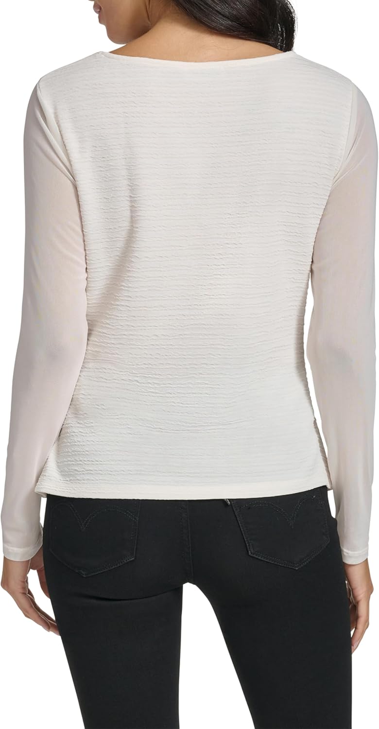 Calvin Klein Womens Long Sleeve Asymmetrical Neckline Top - Image 4