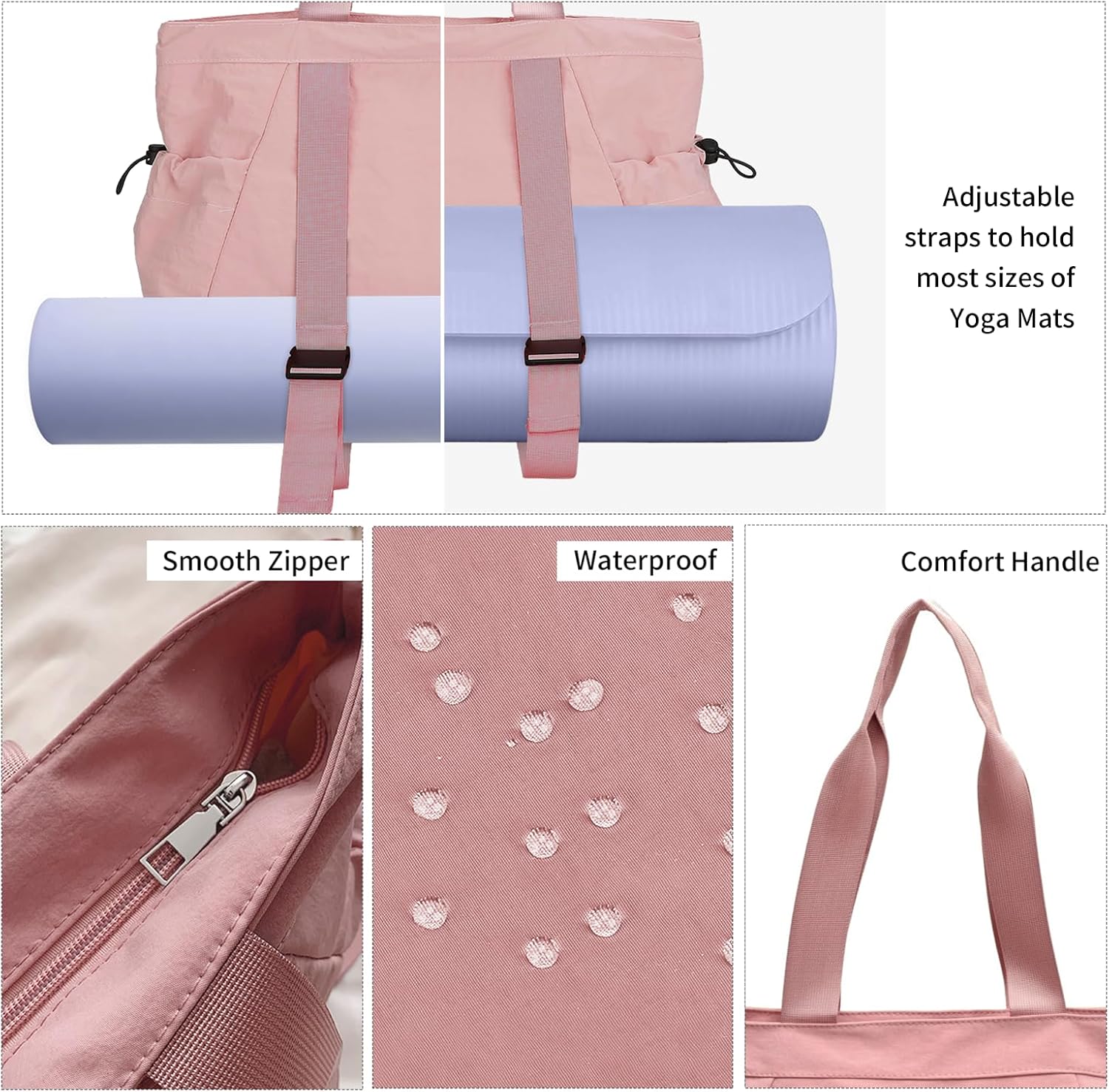 Yoga Bags for Women Gym Tote Bag with Adjustable Mat Holder Yoga Mat Carrier Shoulder Bags for Workout Pilates Travel Beach Work Shop - Image 6