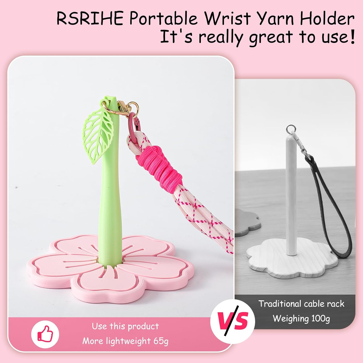 RSRIHE Portable Wrist Yarn Holder- 3D Printed Sakura Crochet Holder for Knitting. Perfect for Travel and on-The-go Crocheting. Comfortable Handmade Tool for Yarn Lovers