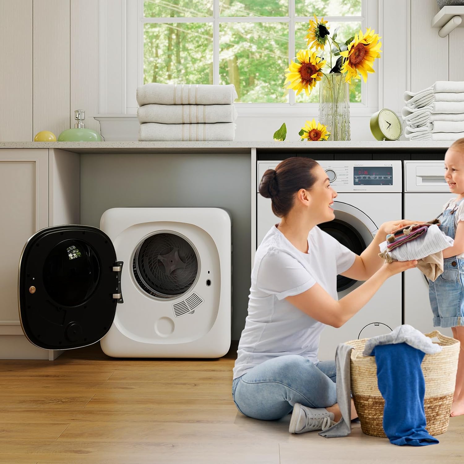 COSTWAY Portable Clothes Dryer, 1.5 cu.ft Compact Drying Machine with Stainless Steel Tub, 800W Electric Laundry Dryer with 5 Modes, Small Vented Tumble Dryer for Apartment, Home, Dorm & RV, White