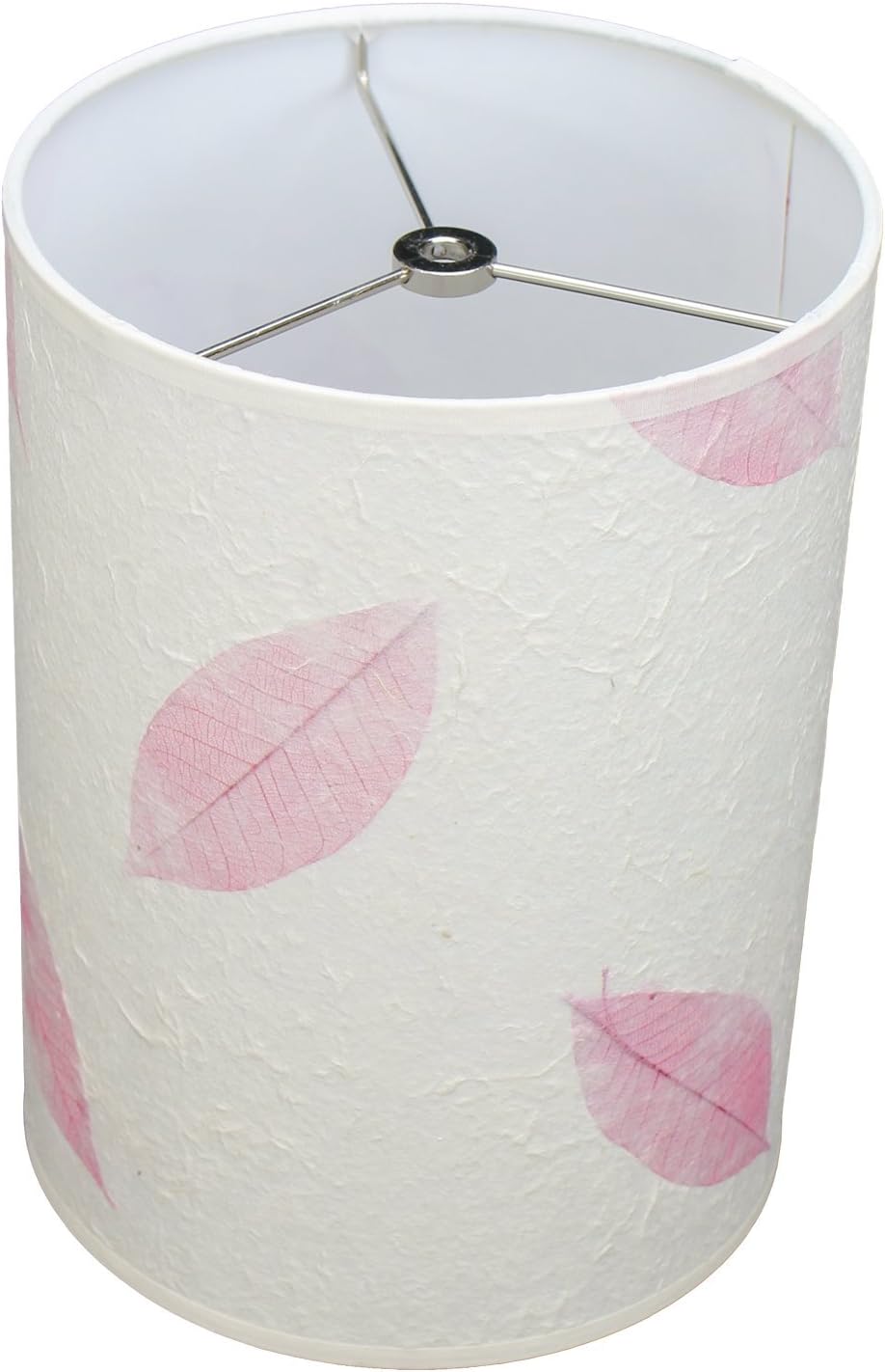 FenchelShades.com 8" Top Diameter x 8" Bottom Diameter 11" Height Cylinder Drum Lampshade USA Made (Paper Fossil Leaf Pink)
