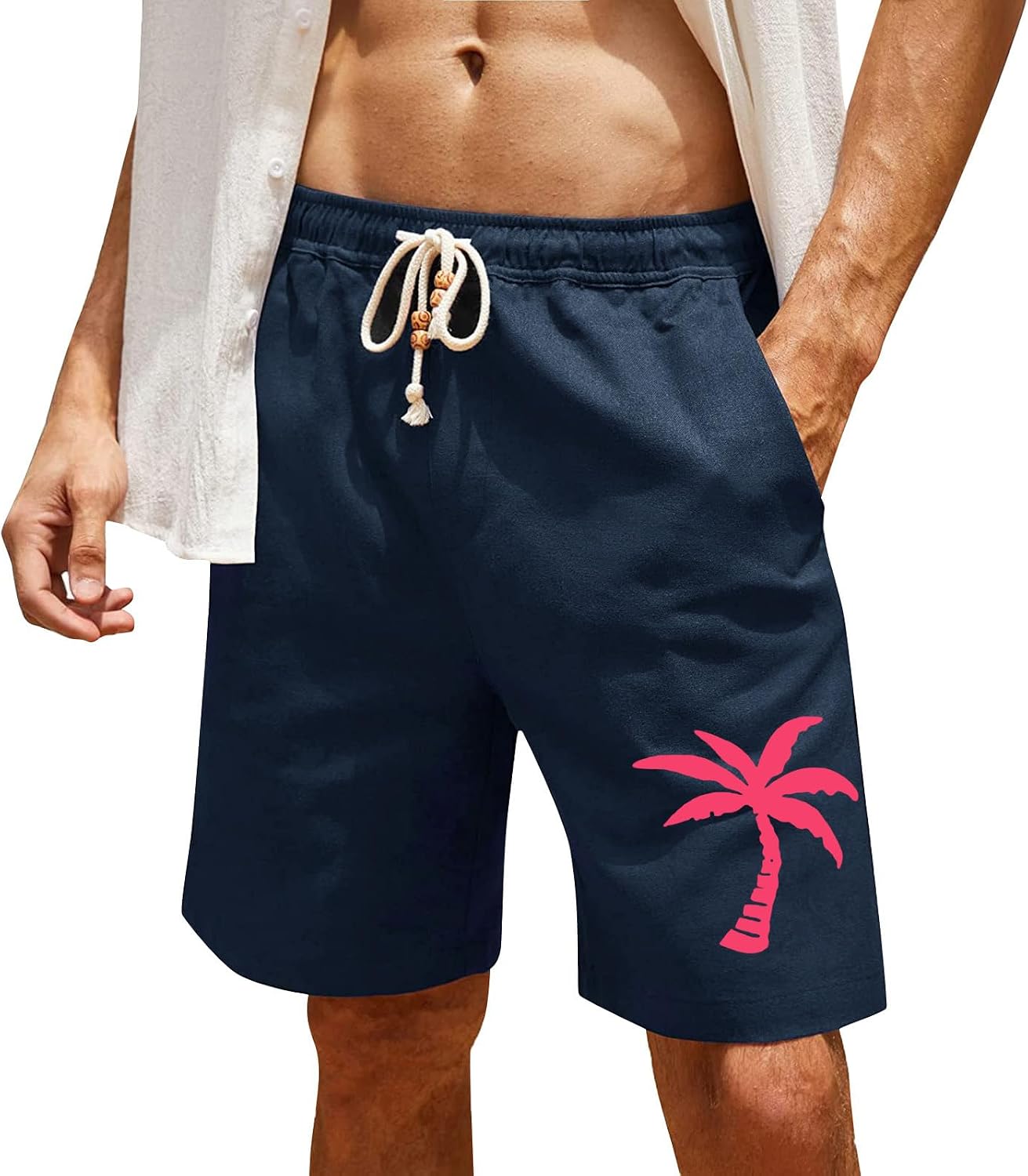 Ymosrh Mens Casual Shorts Lightweight Palm Tree Print Hawaiian Beach Vacation Shorts with Pockets M-3XL