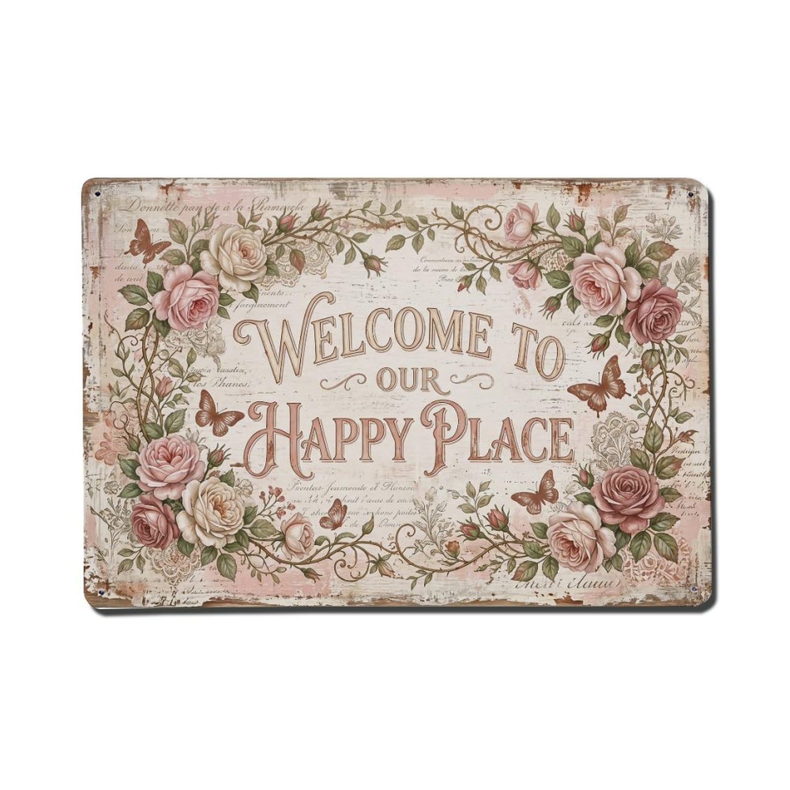 Welcome Shabby Chic Porch Metal Tin Sign Plaque Wall Decor for Cafe, Club Bar, Office, Home Garden Metal Poster 8x12Inch