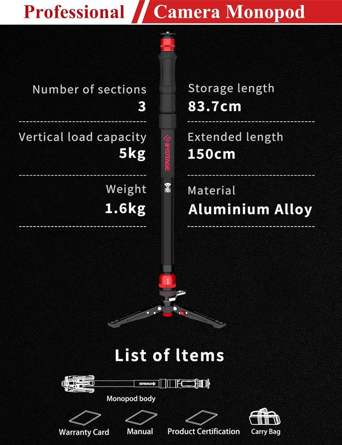 Amazon | IFOOTAGE Cobra 3 Strike 一脚、A150S-Ⅲアルミニウム
