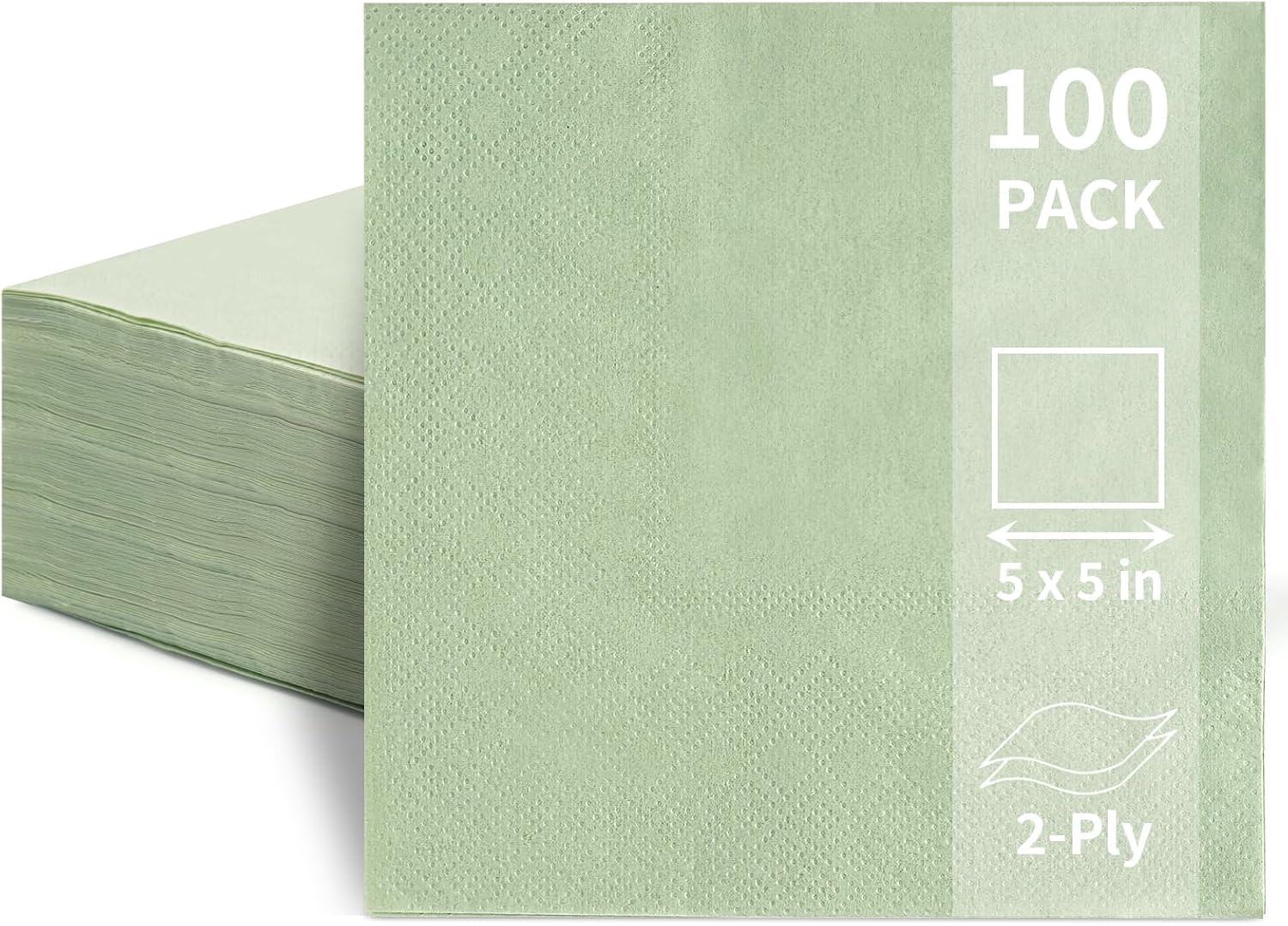 100 Pack Cocktail Napkins, 2-Ply 5x5 Inch Beverage Napkins, Square Edged Disposable Paper Napkins for Wedding, Birthday Party, Dinner, Coffee Bar (Sage Green)