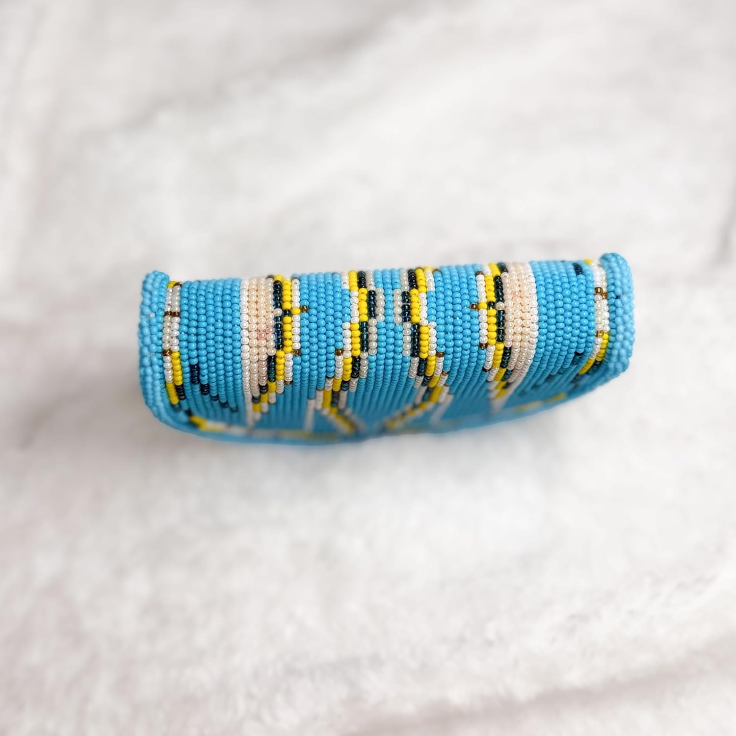 Coin Purse Pouch Women Small Beaded Blue - Handmade Mini Zipper Wallet Native American - Czech Seed Beads Leather Change Purse Cute Vintage Boho Gift Wristlet Travel Compact