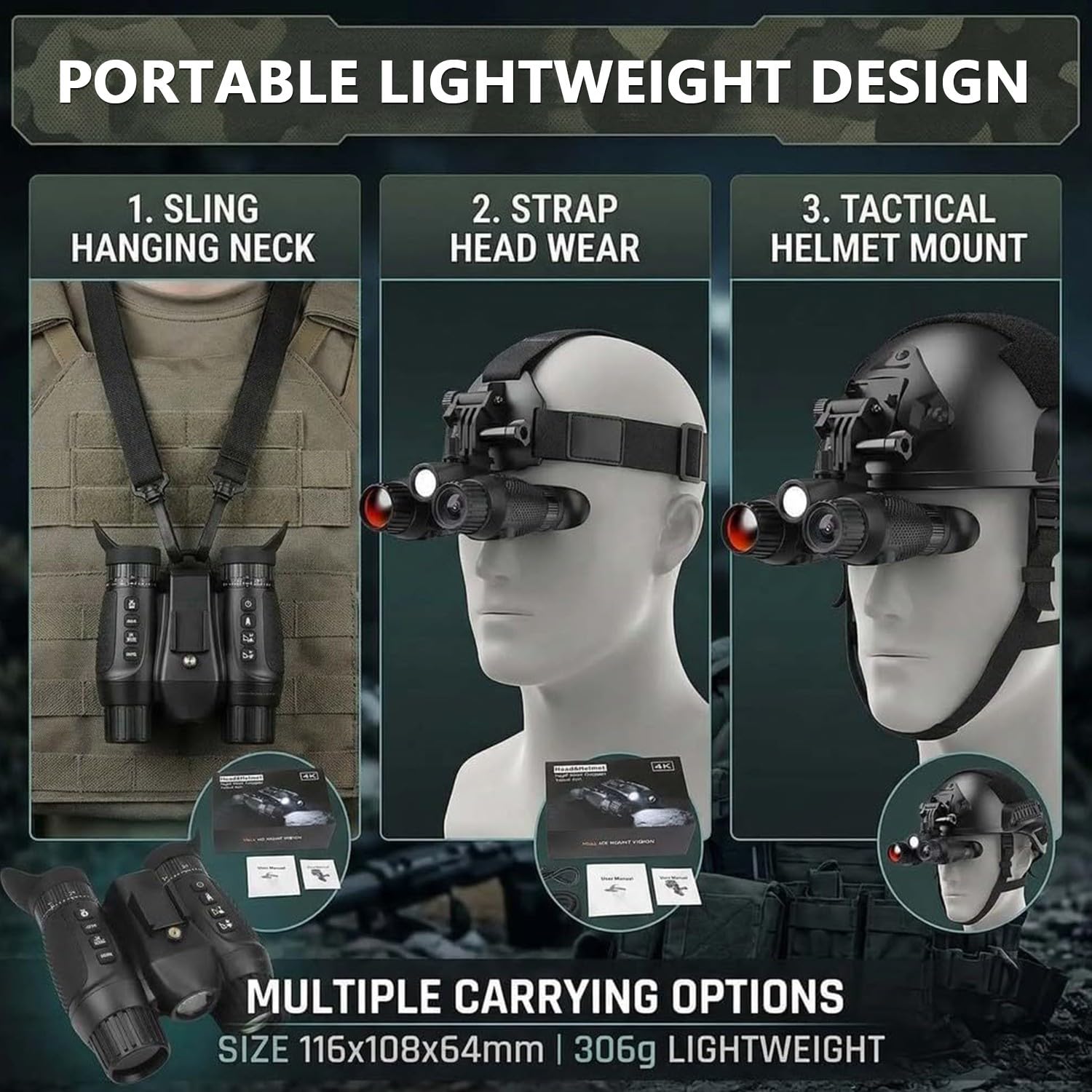 Nachtsichtgerät mit 3D-Vision-Effekt Infrarot Digital 8X Zoom 1640ft Sichtweite Nachtsichtbrille Jagdfernglas für Erwachsene & Jagdcamping Nachtsicht & Tag Militär Freihändiges NGV für Helm