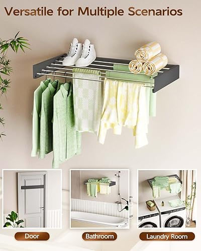 Miniatura 4 de Clothes Drying Rack Wall Mounted, 31" Drying Rack Clothing Retractable, Laundry Drying Rack Space Saving, Collapsible Drying Racks for Laundry