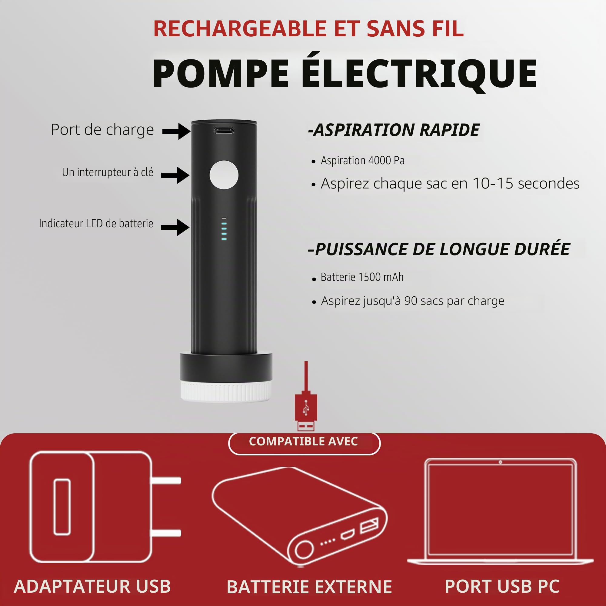 Lot de 18 sacs sous vide de voyage pour vêtements avec pompe électrique rechargeable, cubes d'emballage de compression pour bagages, valise, sacs hermétiques économiseur d'espace pour les vacances