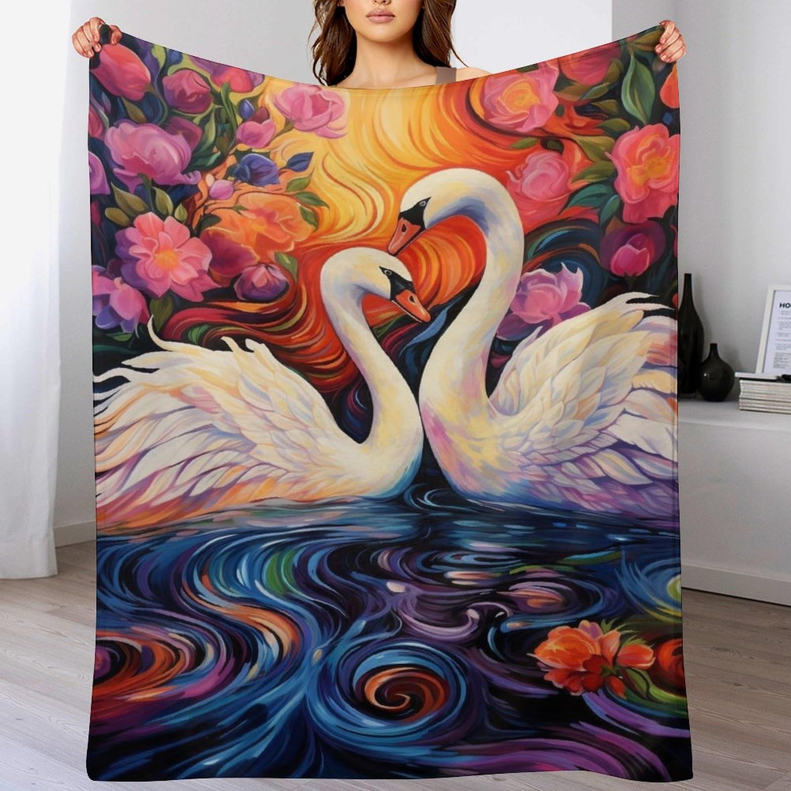 Couverture moelleuse imprimé cygne pour vos soirées cocooning sur le canapé