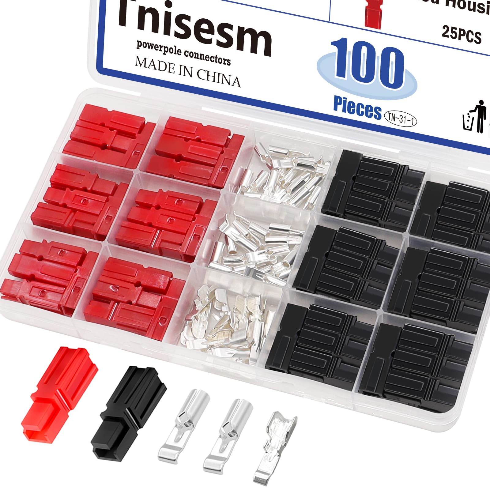 Tnisesm 100Pcs 15/30/45Amp Power Connectors, AWG10-20 Quick Disconnect Connect Battery Connector Modular Power Connectors Sets