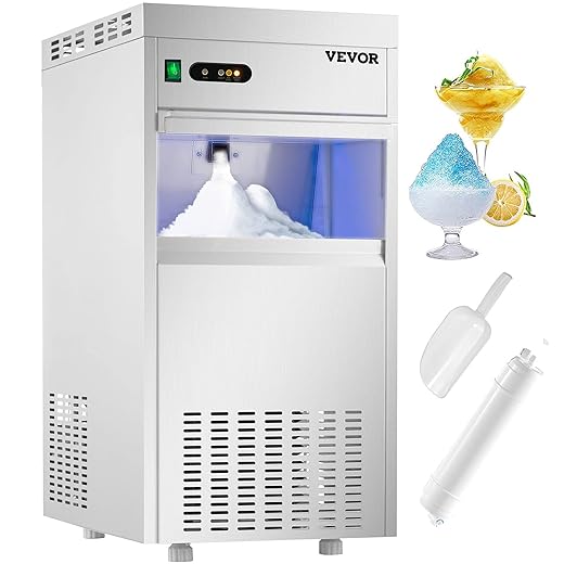 VEVOR 110V Commercial Snowflake Ice Maker 132LBS/24H, ETL Approved, Food Grade Stainless Steel Construction, Automatic Operation, Freeatanding, Water Filter and Spoon, Perfect for Seafood Restaurant