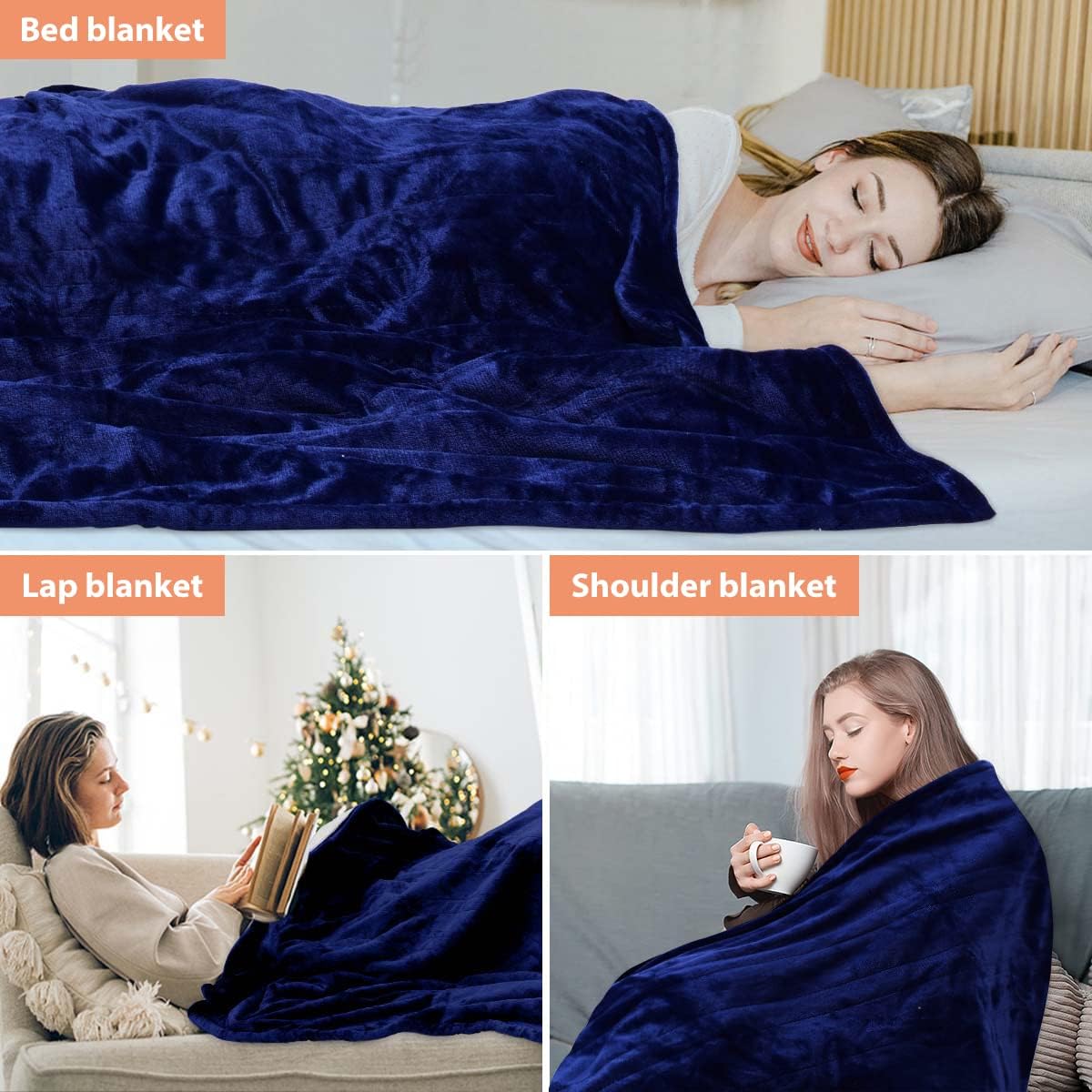Lukasa Heated Throw Blanket Reversible Sherpa/Flannel Electric Blankets,Machine Washable,ETL Certified,3 Setting Levels 4 Hours Auto-Off, 50" x 60" (Blue)