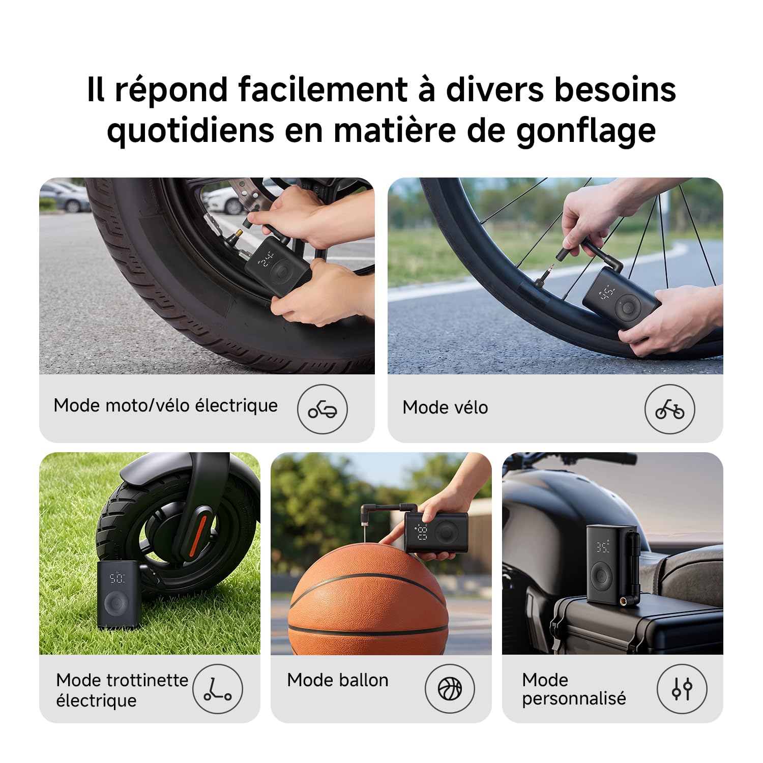 Xiaomi Mijia Compact Portable Electric Air Compressor gonfleur electrique | 6*3.8*9.3cm compresseur à air portatif, 150PSI, Écran digital, éclairage, SOS, ±1psi Détection de pression, accessoire moto