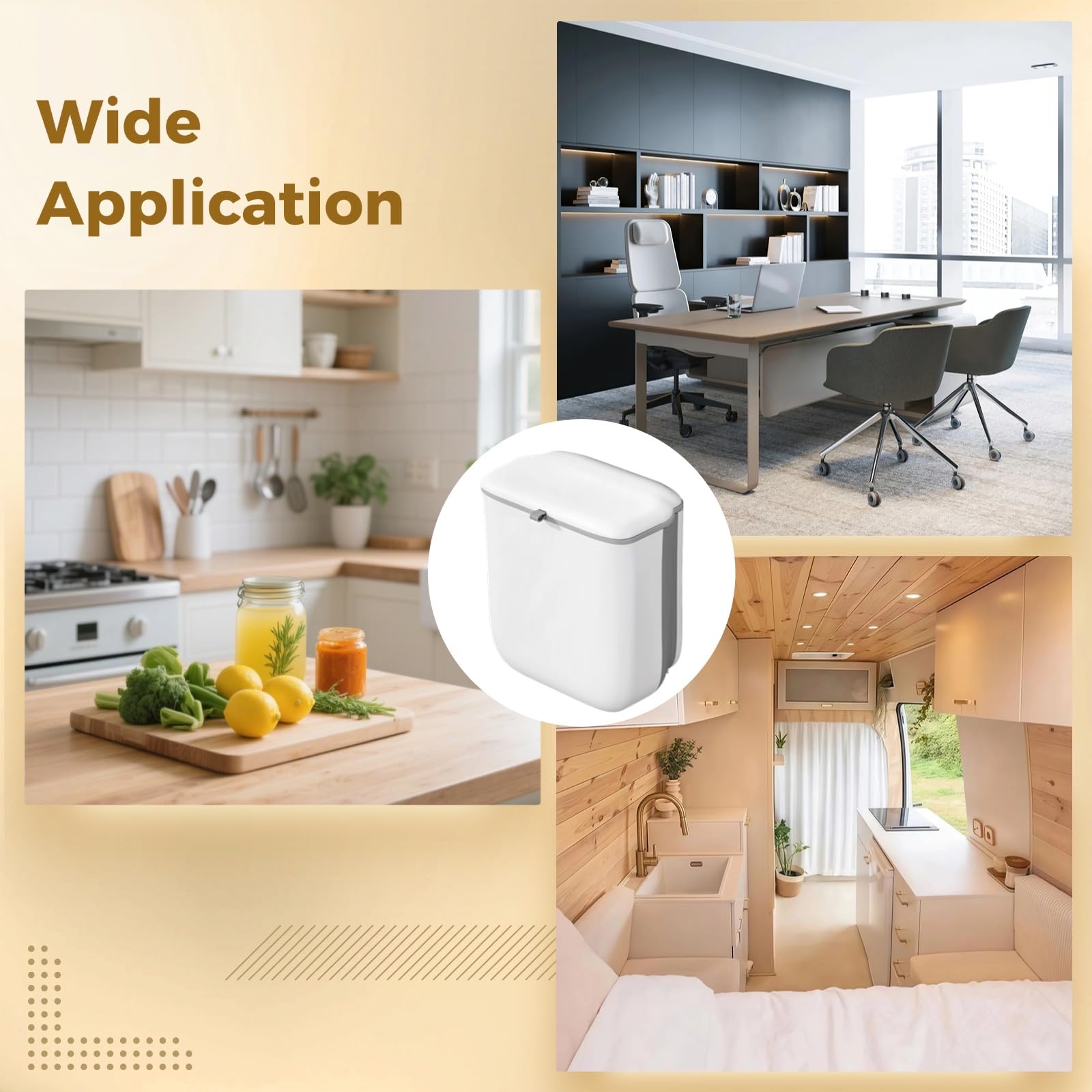 Poubelle suspendue pour cuisine, sous-évier, compacte et pliable, modèle voiture, blanche, avec couvercle coulissant étanche pour compost, gain de place sous comptoir