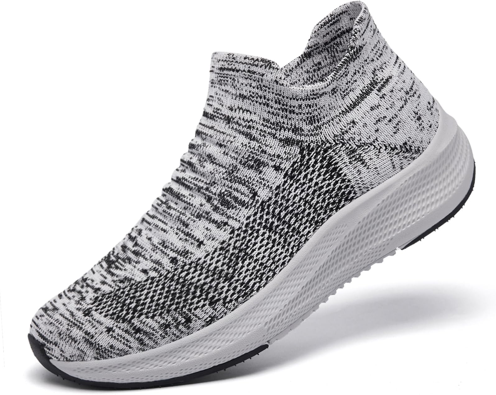 SHULOOK Womens Slip on Walking Shoes Comfort Lightweight Breathable Sock Shoe Non-Slip Mesh Casual Fashion Tennis Running Sneakers Grey White, 8