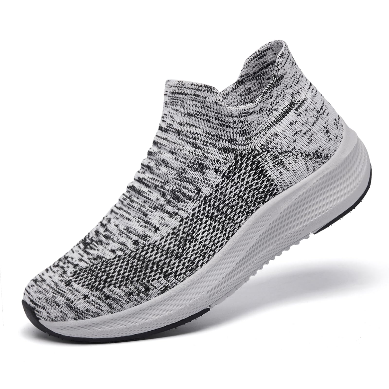SHULOOK Womens Slip on Walking Shoes Comfort Lightweight Breathable Sock Shoe Non-Slip Mesh Casual Fashion Tennis Running Sneakers Grey White, 8