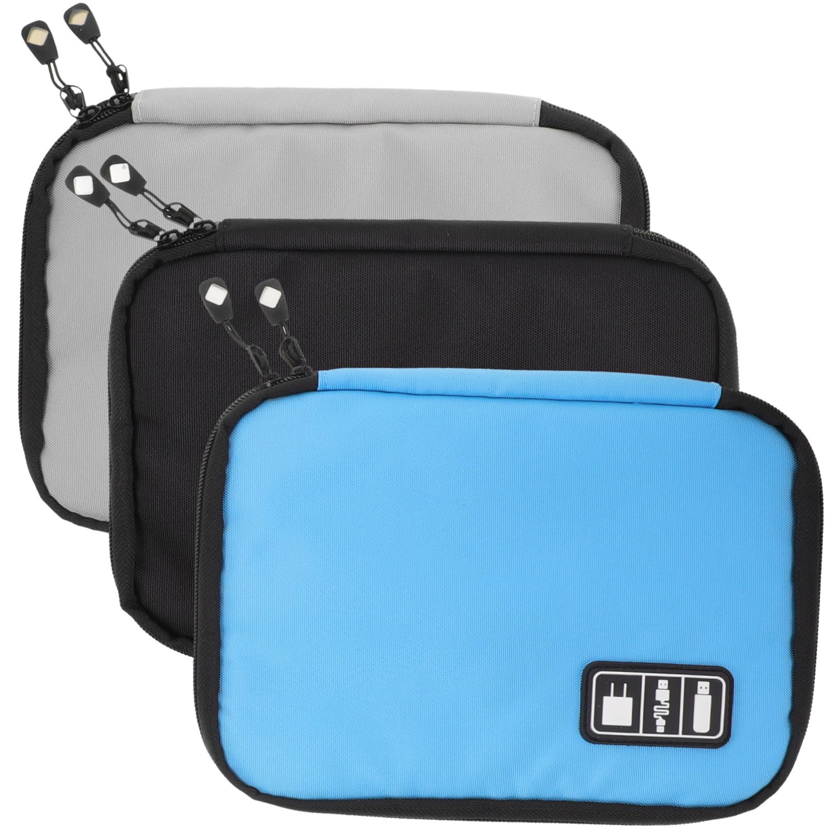 3pezzi Organizer per Cavi Dati Portatile Borsa Organizer Elettronica Tasche Rete e Doppia Apertura Cerniera per Contenere Caricabatterie Auricolari Chiavette USB e Altri Accessori