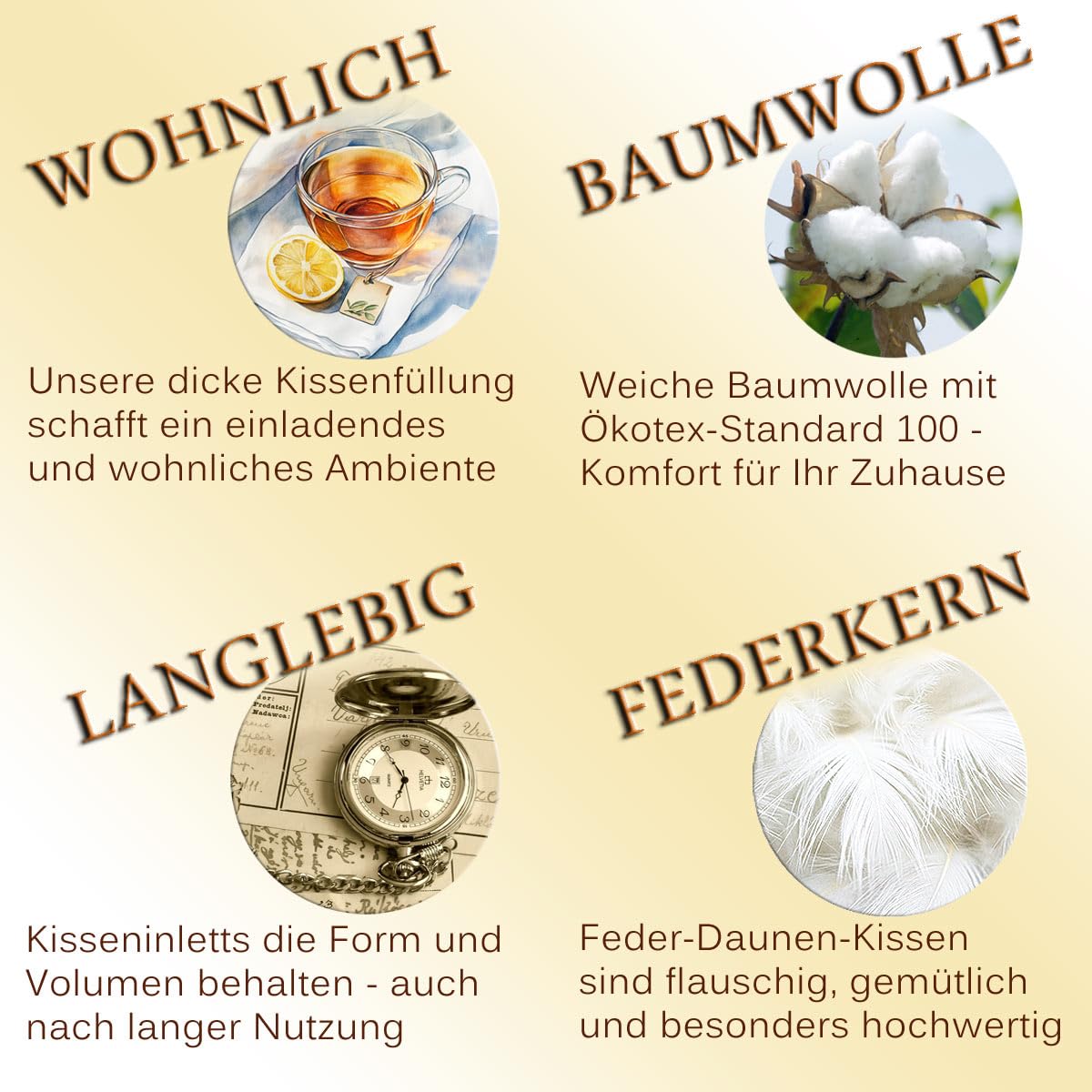 Kissenfüllung Livia 45 x 45 cm mit 600g Daunen-Federfüllung und aus Ökotex-Baumwolle- hochwertiges Federkissen in weiß mit extra Dicker Füllung - Kissen-Inlett