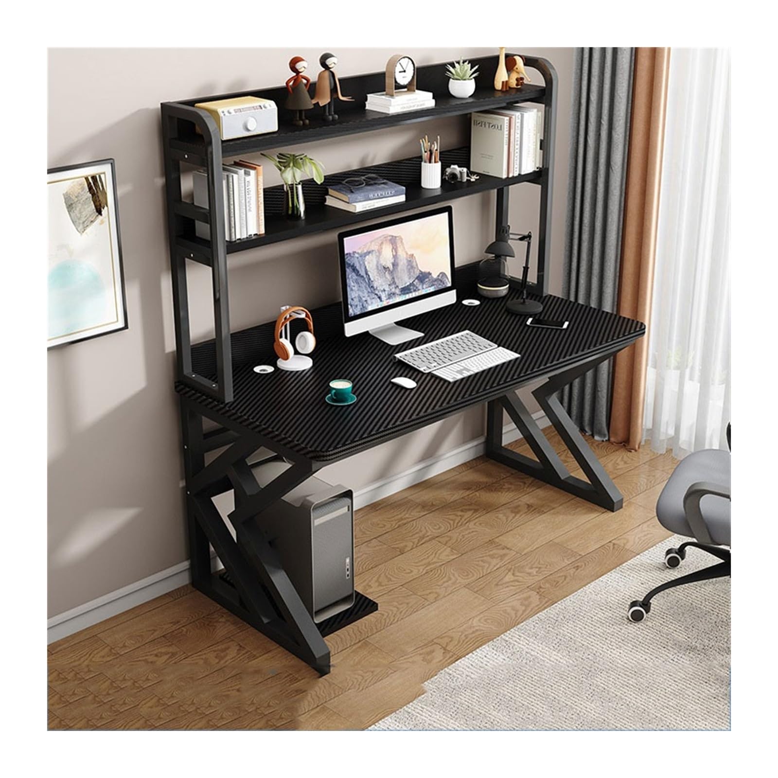 Mesa de Pc, escritorio for el hogar, Hutch, mesa todo en uno, tablero combinado con orificios, mesa de juegos for estudio, escritorio de oficina for dormitorio(Color:Negro,Size:120x60x170cm)
