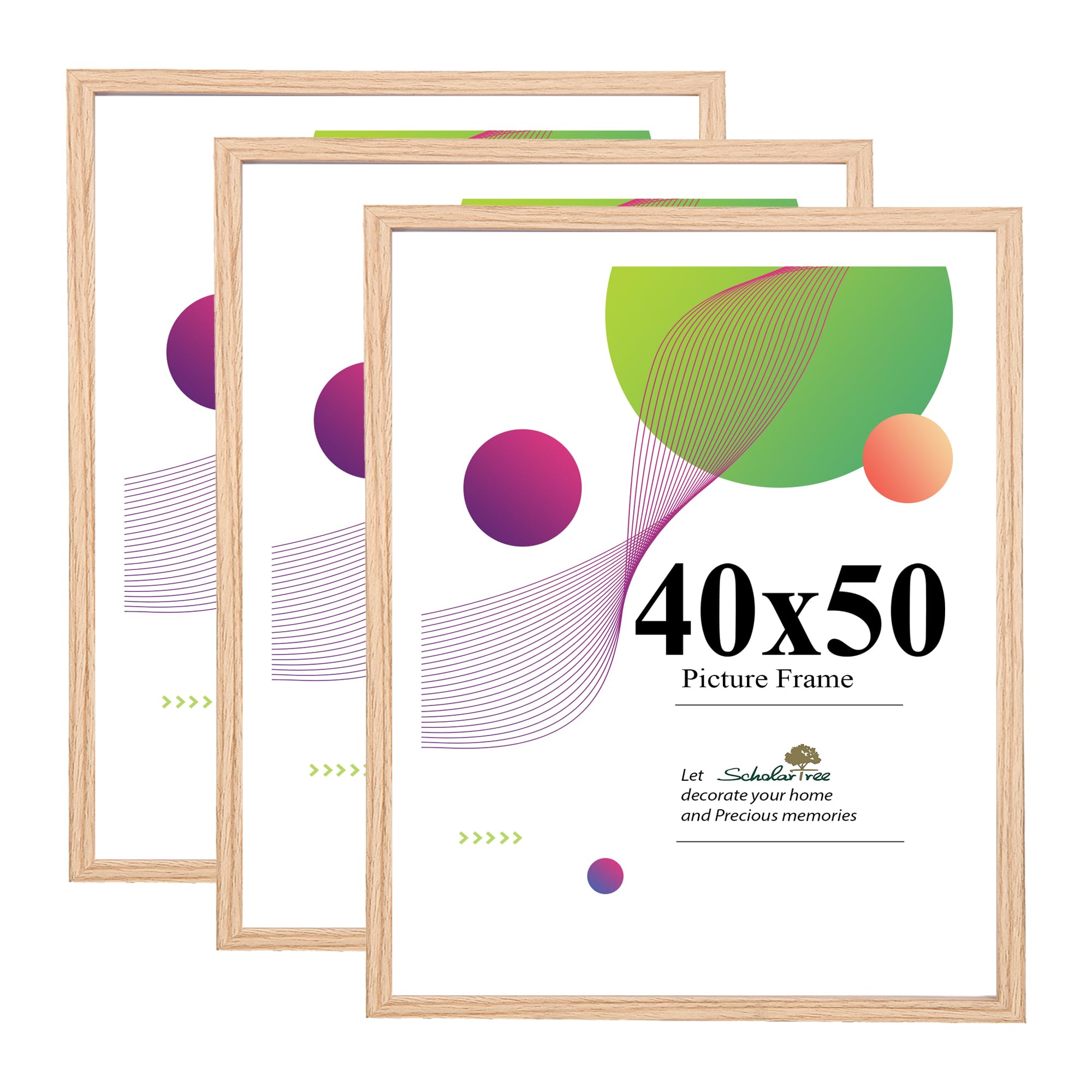 Scholar Tree Oak 40X50cm Frame, 3 Pack 40X50cm Picture Frame, Wall Hanging, Wooden Photo Frames