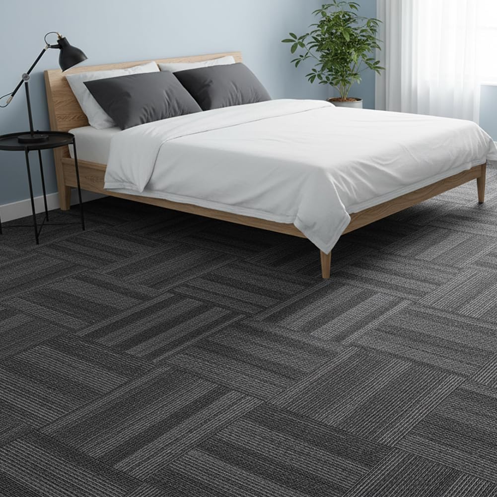 Petgrow Commercial Carpet Tiles Heavy Duty PVC Back,20" x 20" Squares, 22 Tiles, 60 sq ft, Non-Slip Floor Carpet for Office, Bedroom, Living Room, Garage,Easy DIY Installation with Flexlok Tabs