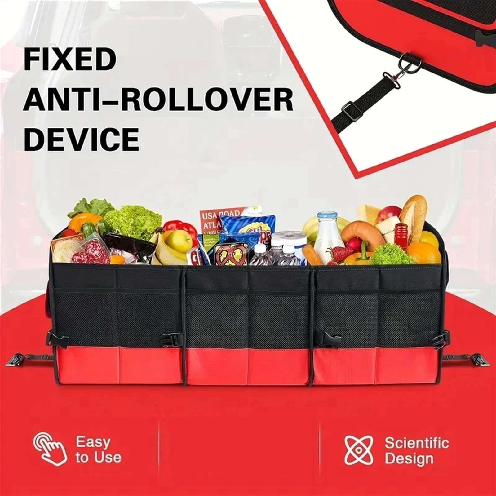 Organizador de Maletero Grande Universal for Coche, Bolsa de Almacenamiento de Maletero Plegable con múltiples Compartimentos y 2 Correas retráctiles