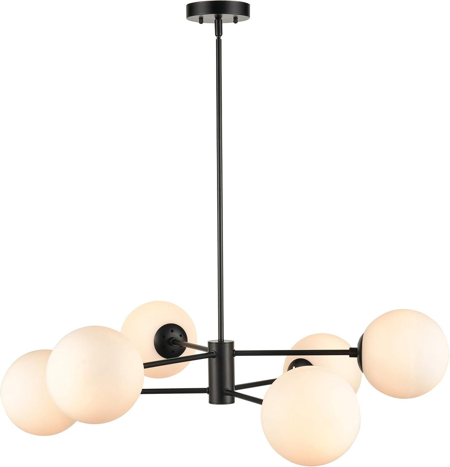 Linea di Liara Black Modern Chandelier Light Fixture, Glass Globe, Dimmable, UL Listed, Compatible with Standard Bulbs, Easy Installation, Ideal for Dining Room, Bedroom, Kitchen