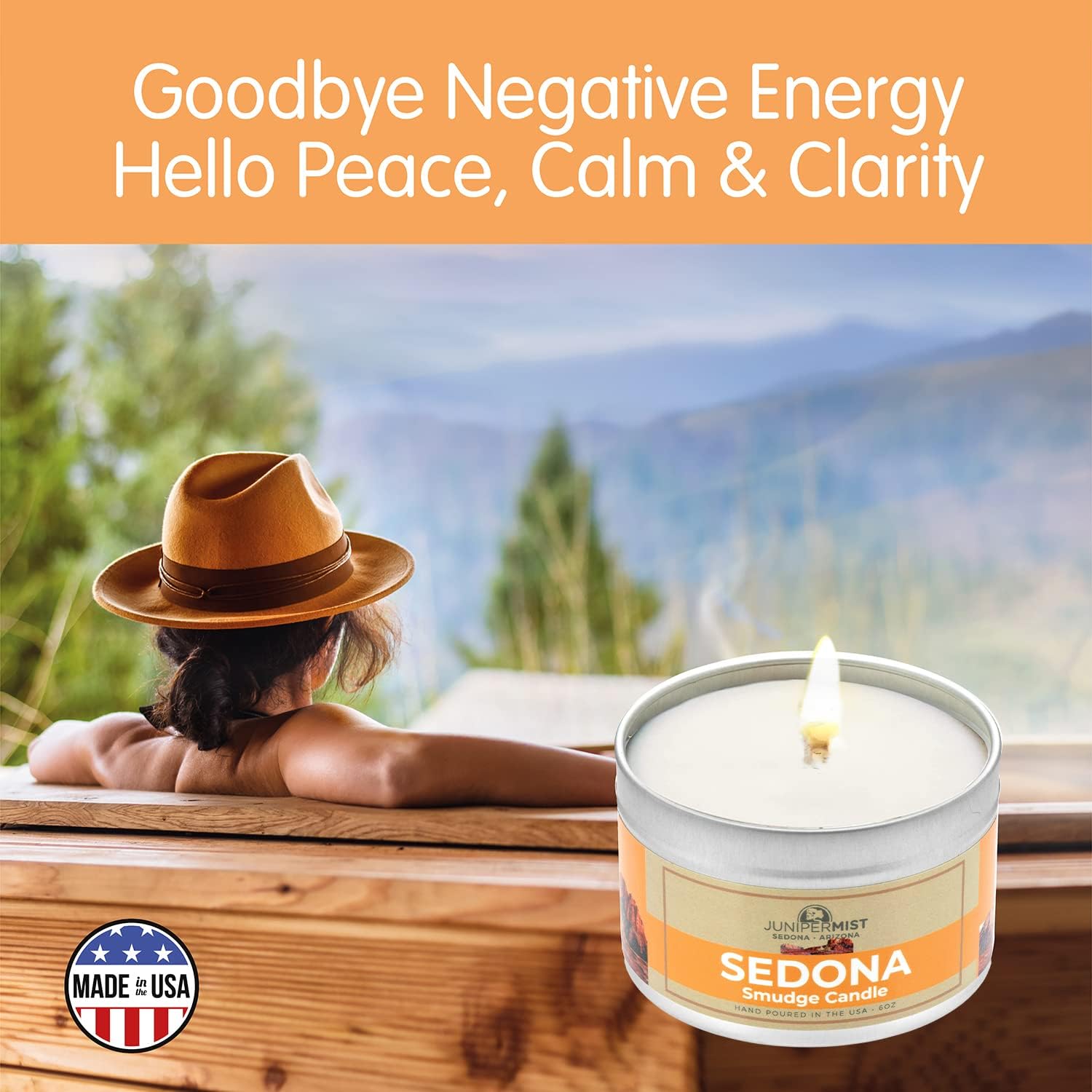 Sedona Smudge Candle (6oz) Awaken The Spirit – Energy Cleansing Candle for Meditation, Protection – Soy Wax with Sage, Cedar & Sweetgrass – Spiritual for Intention & Healing – Made in The USA