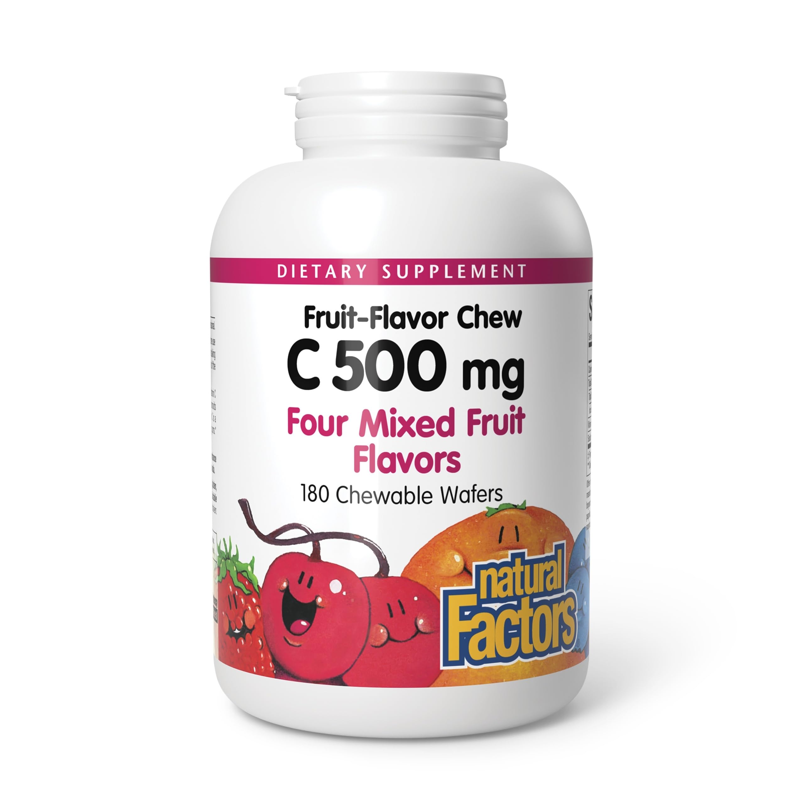 Natural Factors Vitamin C 500 mg, 180 Chewable Wafers (180 Servings) Mixed Fruit 180 Count (Pack of 1)