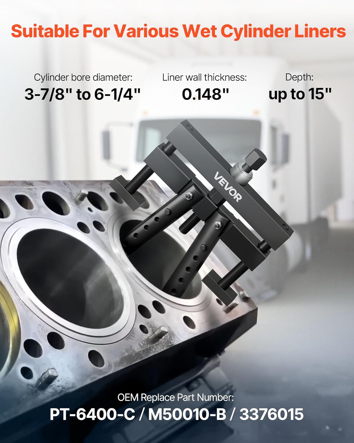 VEVOR Universal Cylinder Liner Puller Assembly, Used for Mack Cummins Cat on Wet Liner from 3-7/8 in to 6-1/4 in Bore, Diesel Engine Cylinder Liner Removal Tool, Replace PT-6400-C, M50010-B, 3376015
