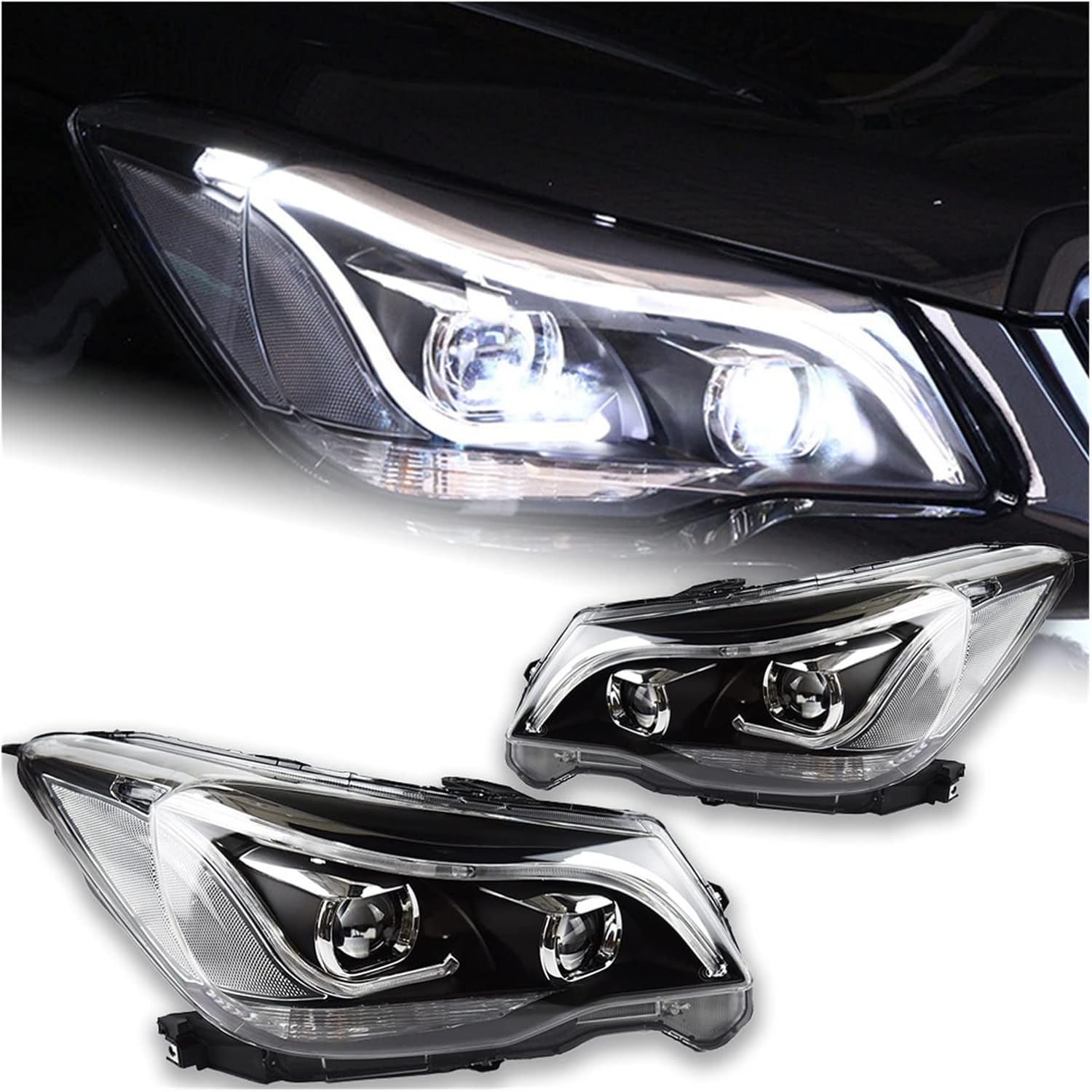 Car Styling Head Lamp LED Headlight Angel Eye DRL Hid Bi Xenon Auto Accessories Compatible With Forester Headlights 2013-2016(Headlight No Bulb)