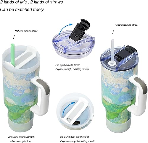 Miniatura 4 de Jormungand Vaso de viaje de acero inoxidable de 40 onzas con tapa y asa antideslizantes para popote (azul leopardo)