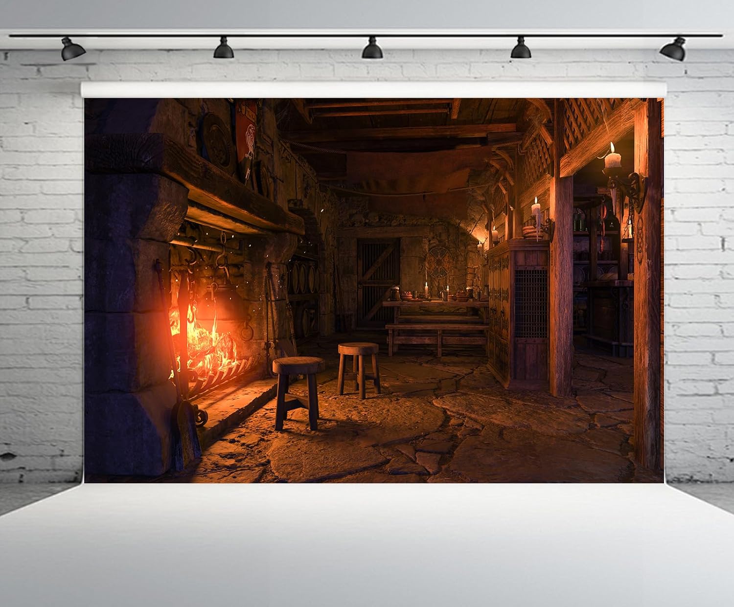 CHNYWORK 118x78 Inches Medieval Tavern Tapestry Vintage Pub Fireplace Candles Ancient Tavern Inn Bar Restaurant Wooden Interior Wall Hanging Living Room Bedroom Aesthetic College Dorm Wall Decor