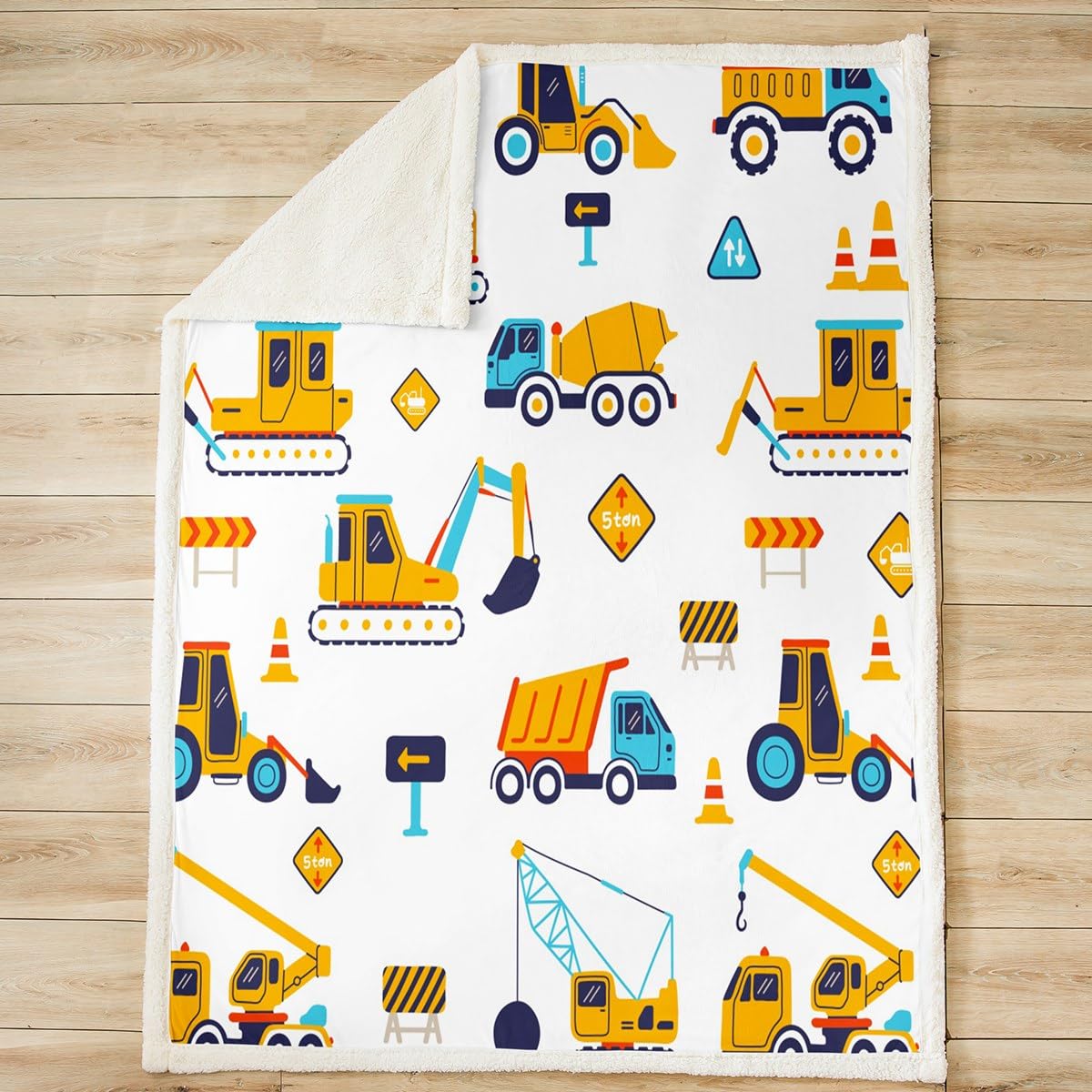 Homemissing Graafmachine pluche deken bouwvoertuigen fleece deken voor bed bank regenboog sherpa deken cartoon auto kamer decor witte pluizige deken dubbele 152 x 183 cm