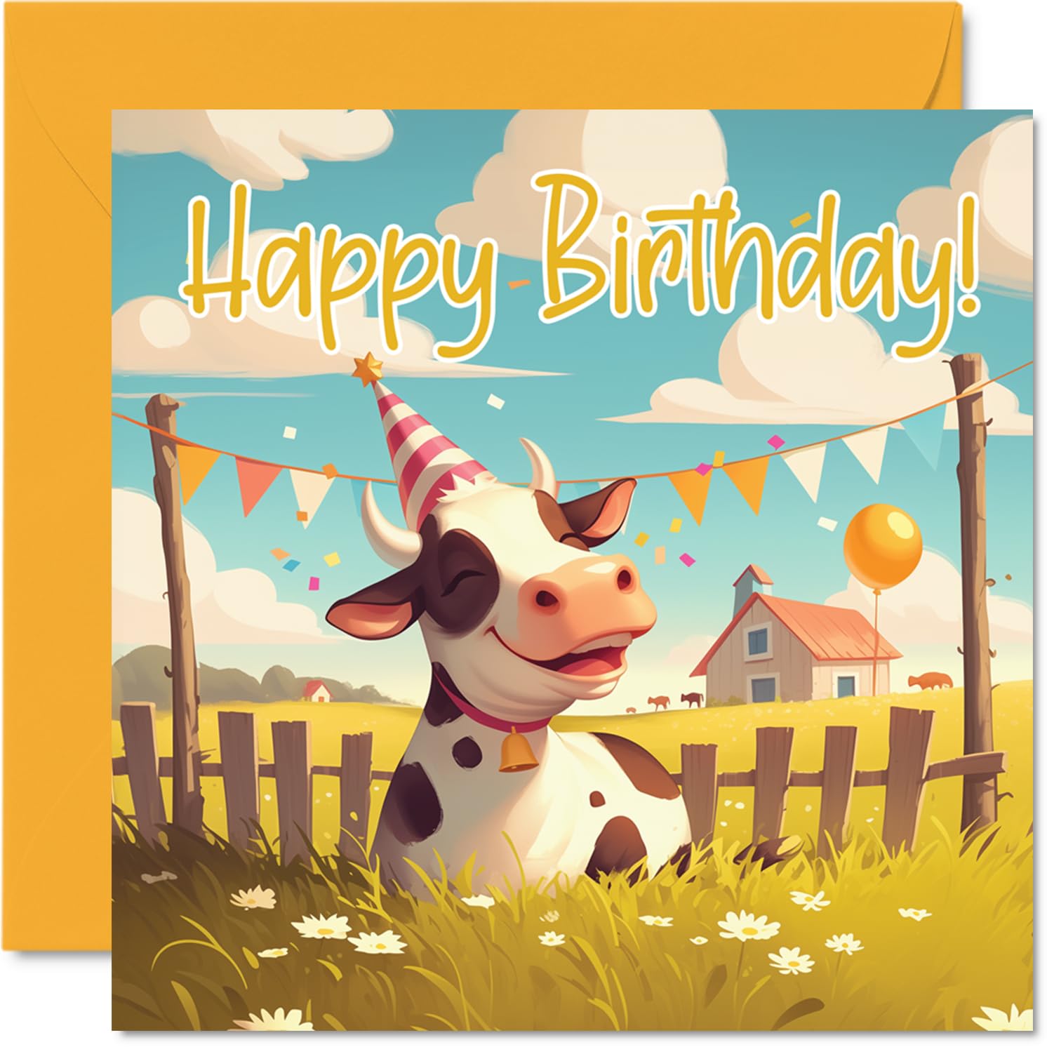 Cow Birthday Cards - Farm Farmyard Party - Happy Birthday Card for Son Daughter Brother Sister Grandson Granddaughter Niece Nephew Cousin, 145mm Bday Greeting Cards