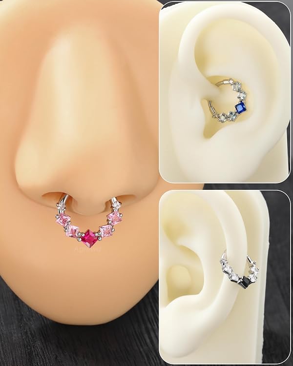 Agrewd Blue CZ Septum Rings, 16G Septum Jewelry, Dainty Helix Daith Earrings for Women, Stainless Steel Septum Daith Piercing Jewelry by Agrewd - Used condition - Image 3