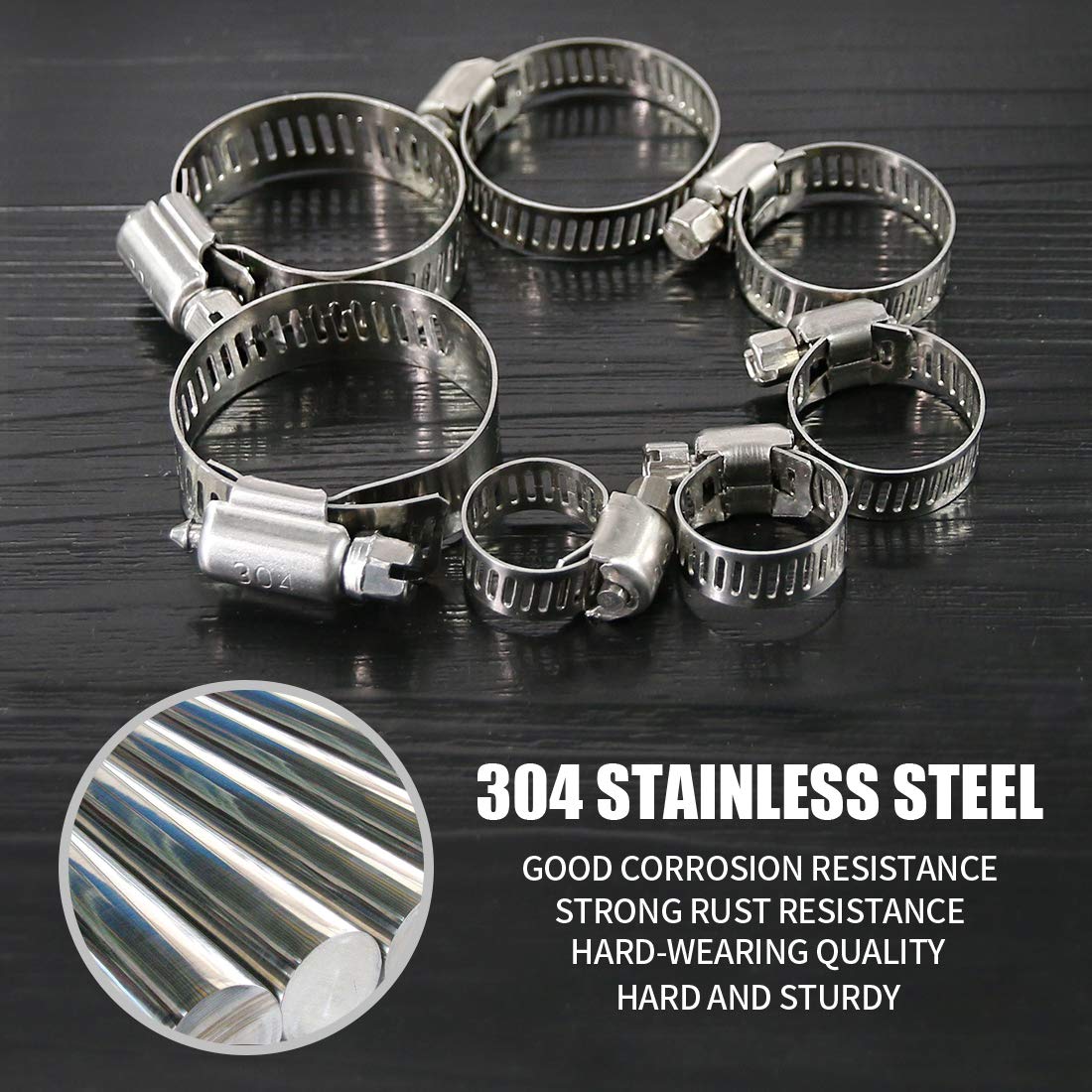 Hilitchi60 Pcs 8 38mm Adjustable All Stainless Steel Worm Gear Hose Clamp Assortment Kit All Stainless Steel Rust Proof