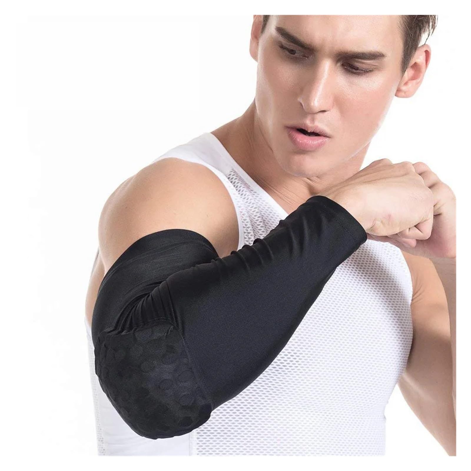 coudiere 2PCS Sports Elbow Support Training Brace Protective Gear Elastic Arm Sleeve Bandage Pads Basketball Volleyball(Black,L)