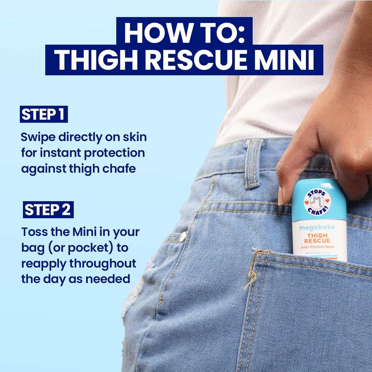 Megababe Mini Thigh Rescue Anti Chafe Stick - Tamanho de Viagem com Aloe, Romã e Óleo de Semente de Uva