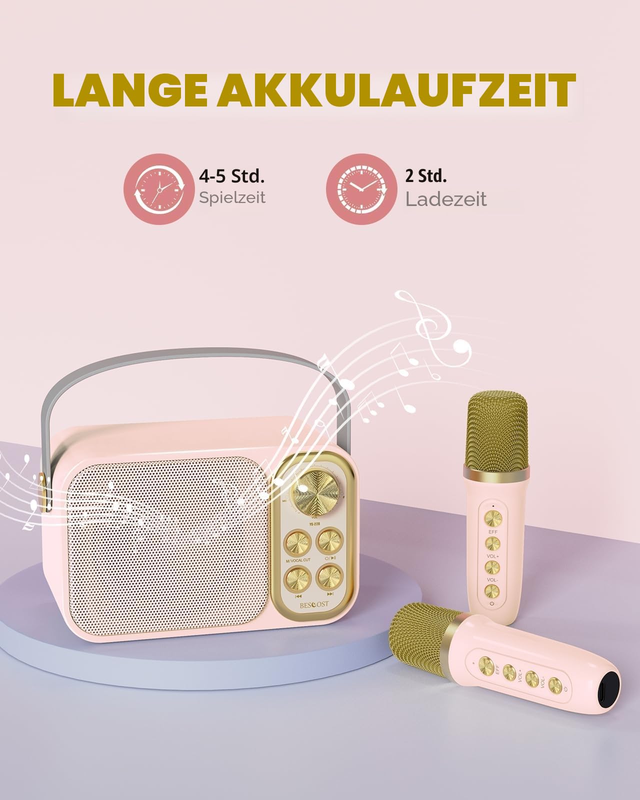 Karaoke Maschine mit 2 Mikrofonen, Mini Karaoke Anlage mit 7 Stimmeffekten, tragbare Bluetooth Karaoke Lautsprecher für Kinder & Erwachsene, Perfekt für Partys, Geburtstage