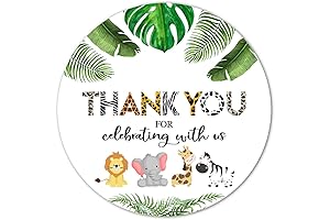 Jungle Animals Thank You Favor Stickers- 2" Greenery Safari Baby Shower Birthday Labels