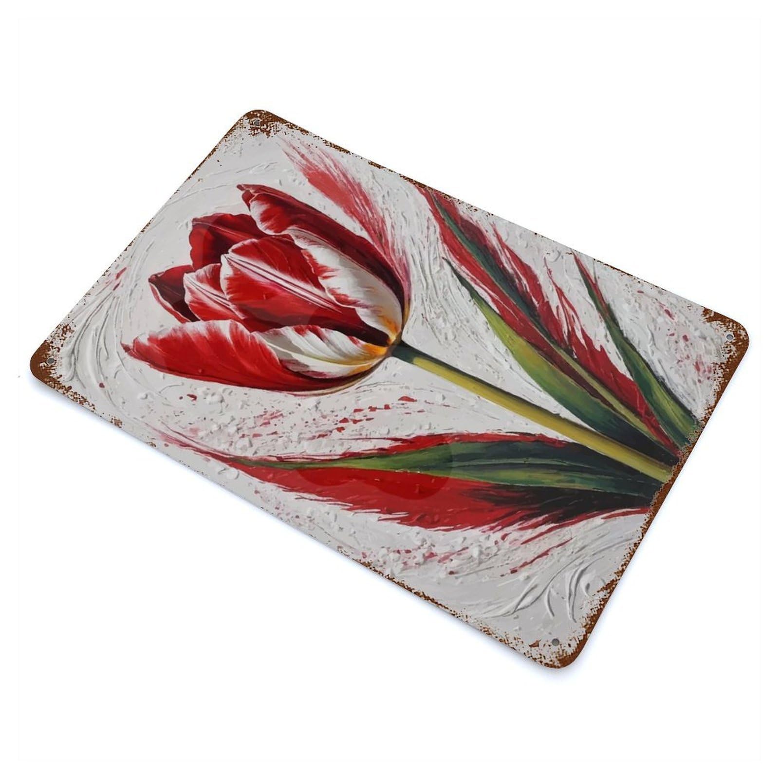 Rembrandt Tulip Painting Rusty Metal Tin Sign 11.8"x7.9", Ideal for Farmhouse, Kitchen And Entryway Decor