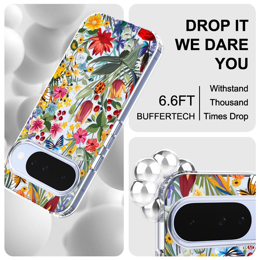 MOSNOVO Case for Google Pixel 10 & Pixel 10 Pro, [Buffertech 6.6ft Military-Grade Drop Protection] [Anti Peel Off Tech] Clear TPU Bumper Phone Case Cover Design - in The Garden — view 6