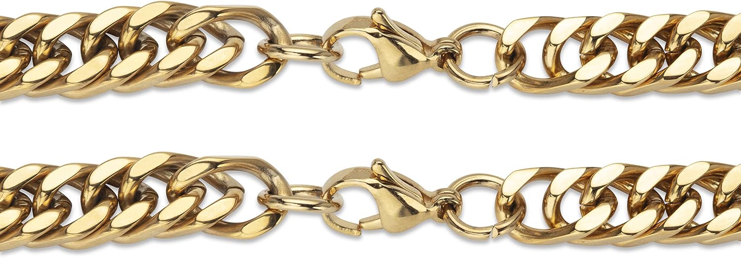 PalmBeach Men's Yellow Gold Ion Plated Stainless Steel 9 and 20 Inch Curb Link Chain Necklace (8mm), Lobster Claw Clasp