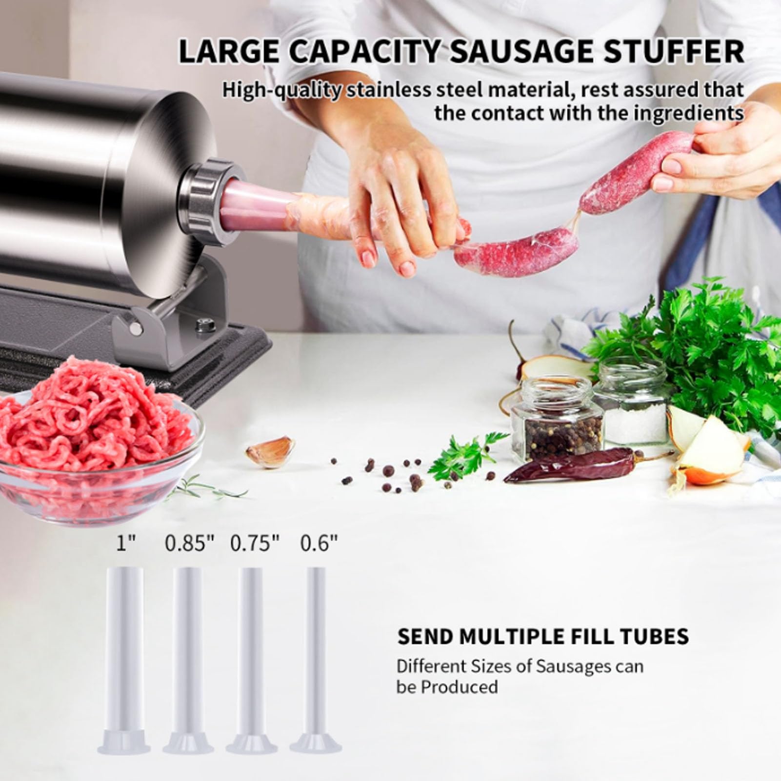 KIMISS Embutidora Manual de Salchichas de Acero Inoxidable | Máquina Llenadora de Carne Compacta para Uso Doméstico y Comercial, Eficiente y Ajustable (S 22,5 cm/8,86 pulgadas de diámetro)