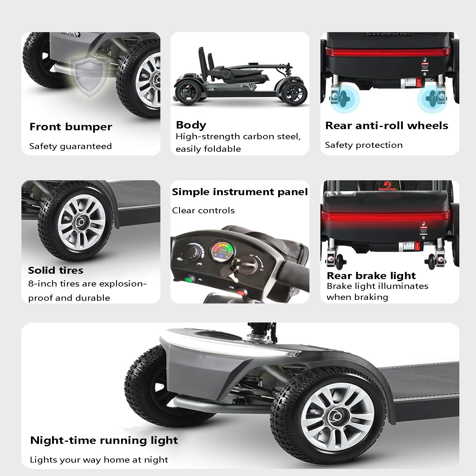 Scooters De Movilidad para Adultos,Scooter De Movilidad Plegable Y Ligero De 4 Ruedas, Equipado con Freno Electromagnético,para Personas Mayores, Adultos Y Personas con Discapacidad.