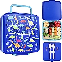 INSMEER Marmita Termica Infantil - 1,3 Litros, Lancheira Termica Portátil Com Talheres, Com 4 Compartimentos, À Prova De Fugas, Fácil De Limpar, Adequado Para Rapazes E Raparigas (Azul)